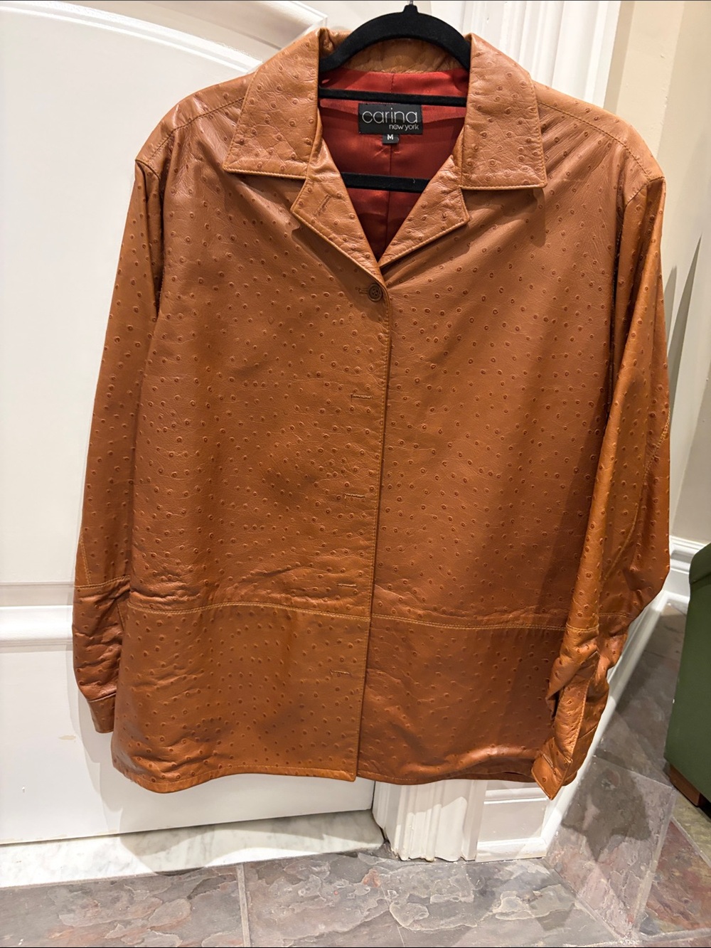 Adriana New York Tan Faux Leather Button-Front Jacket